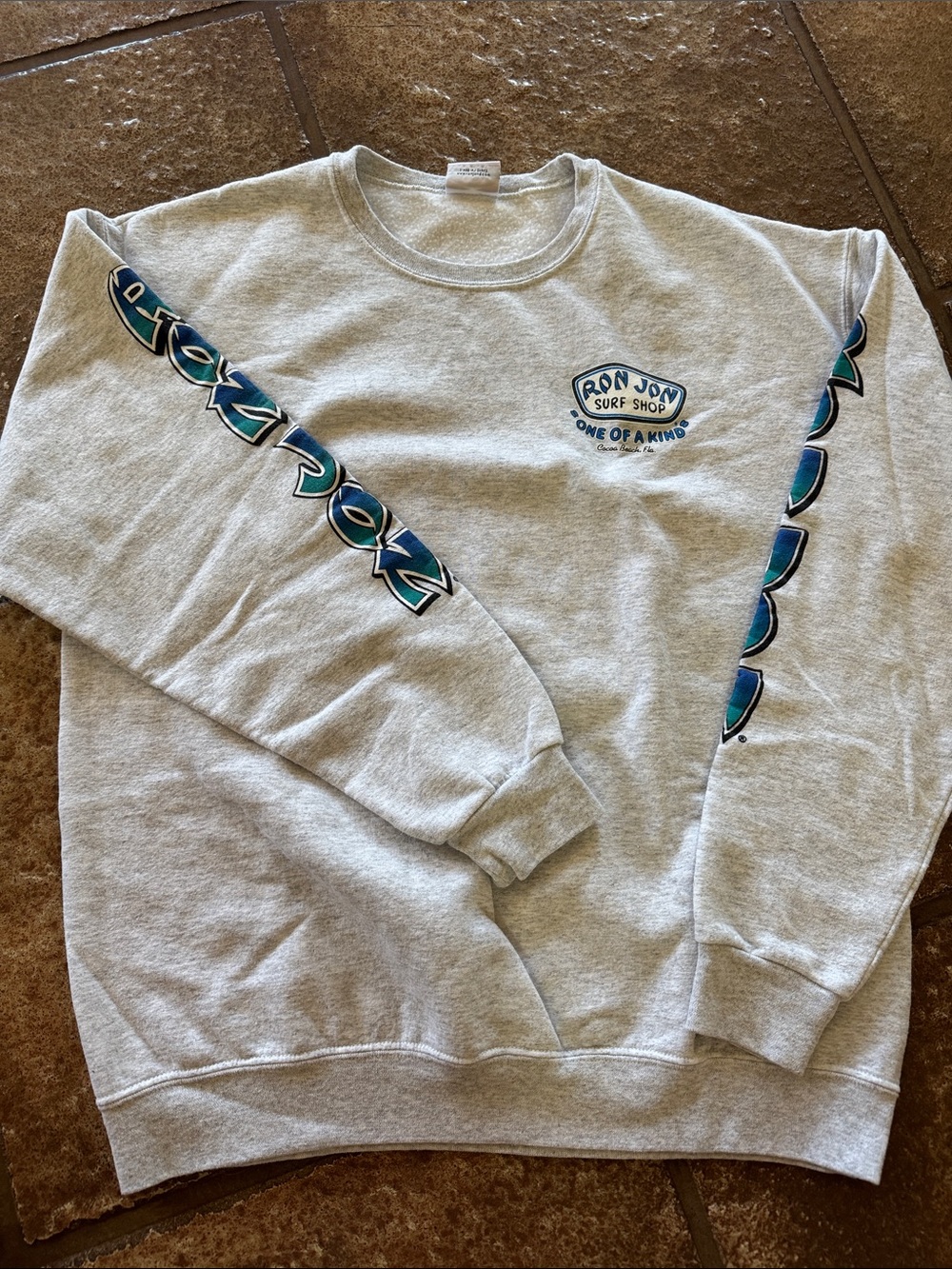 Ron Jon Crewneck Sweatshirt in Light Gray with Teal Accents